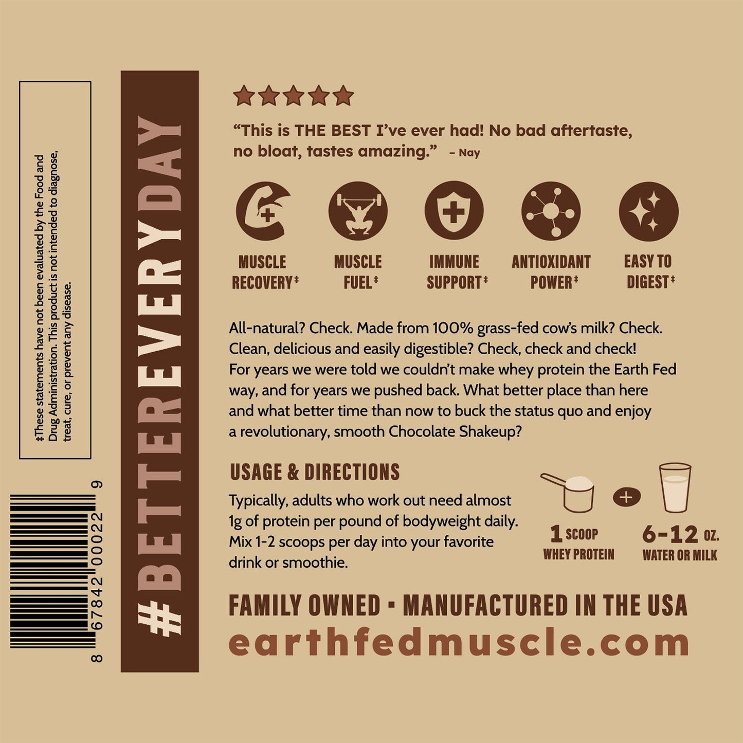Earth Fed Muscle  Chocolate Shakeup Chocolate Grass-Fed Whey Protein 2 LB