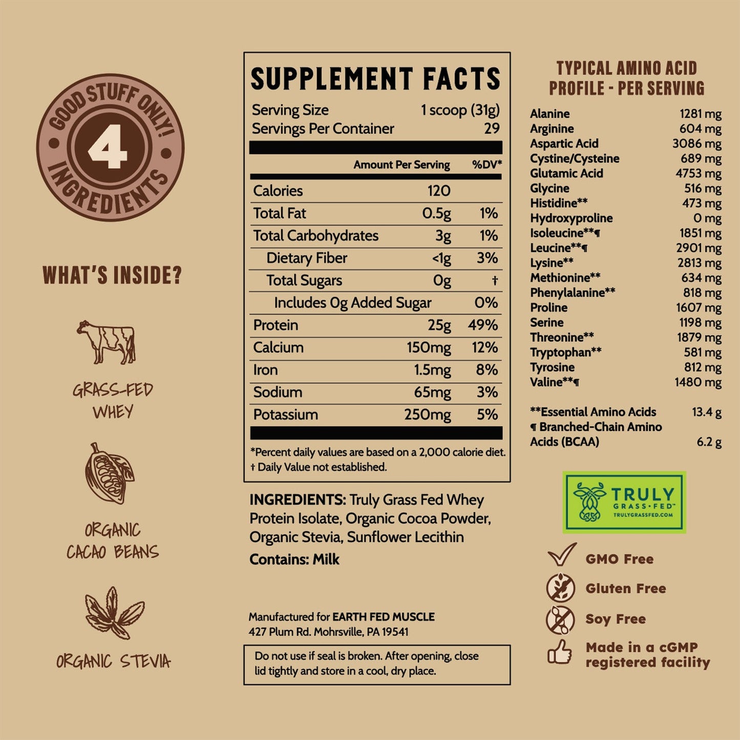 Earth Fed Muscle  Chocolate Shakeup Chocolate Grass-Fed Whey Protein 2 LB